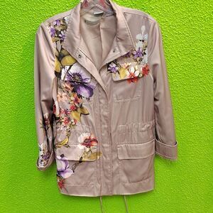 Chico's Floral Utility Jacket in Beige and Purple